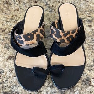 NWOB Veronica Beard Zuri Toe Ring Leopard Black Suede Sandals Heels Size 7M